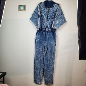 Vintage 80's Acid Wash Zip Up Stylish Blue Denim Jumpsuit
